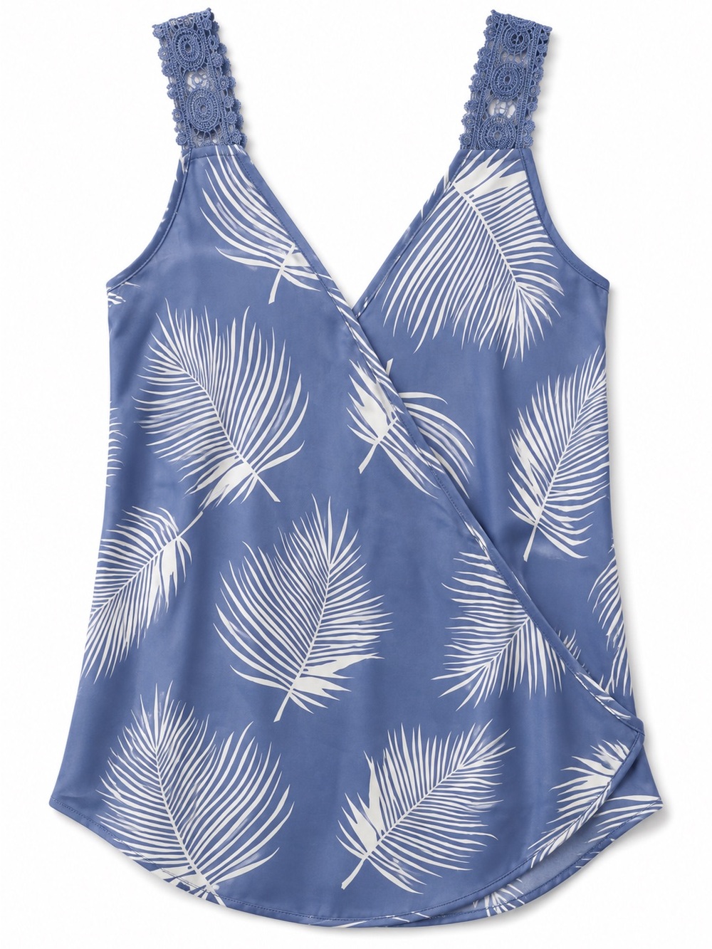 NWT Blue Leaf Print Camisole with Lace Straps